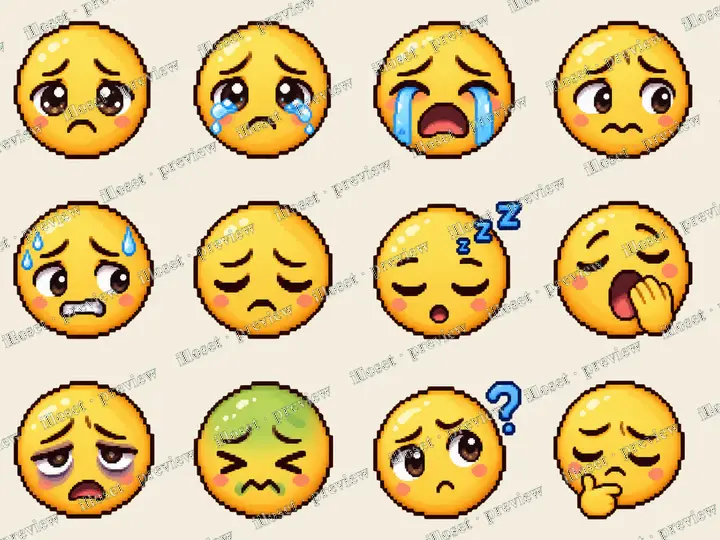 Sad Sleepy Emojis Pixel